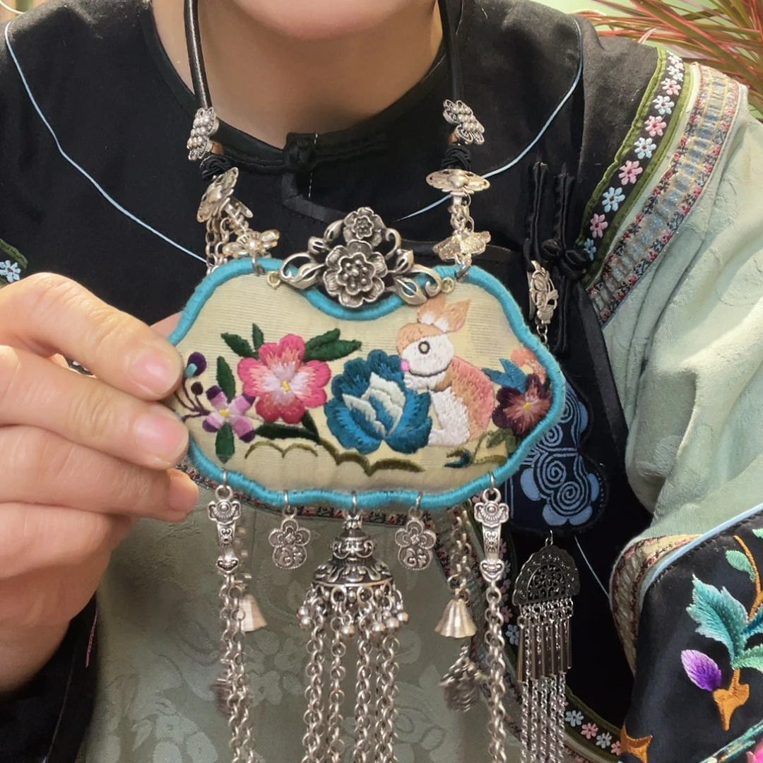 银项链女民族风手工刺绣