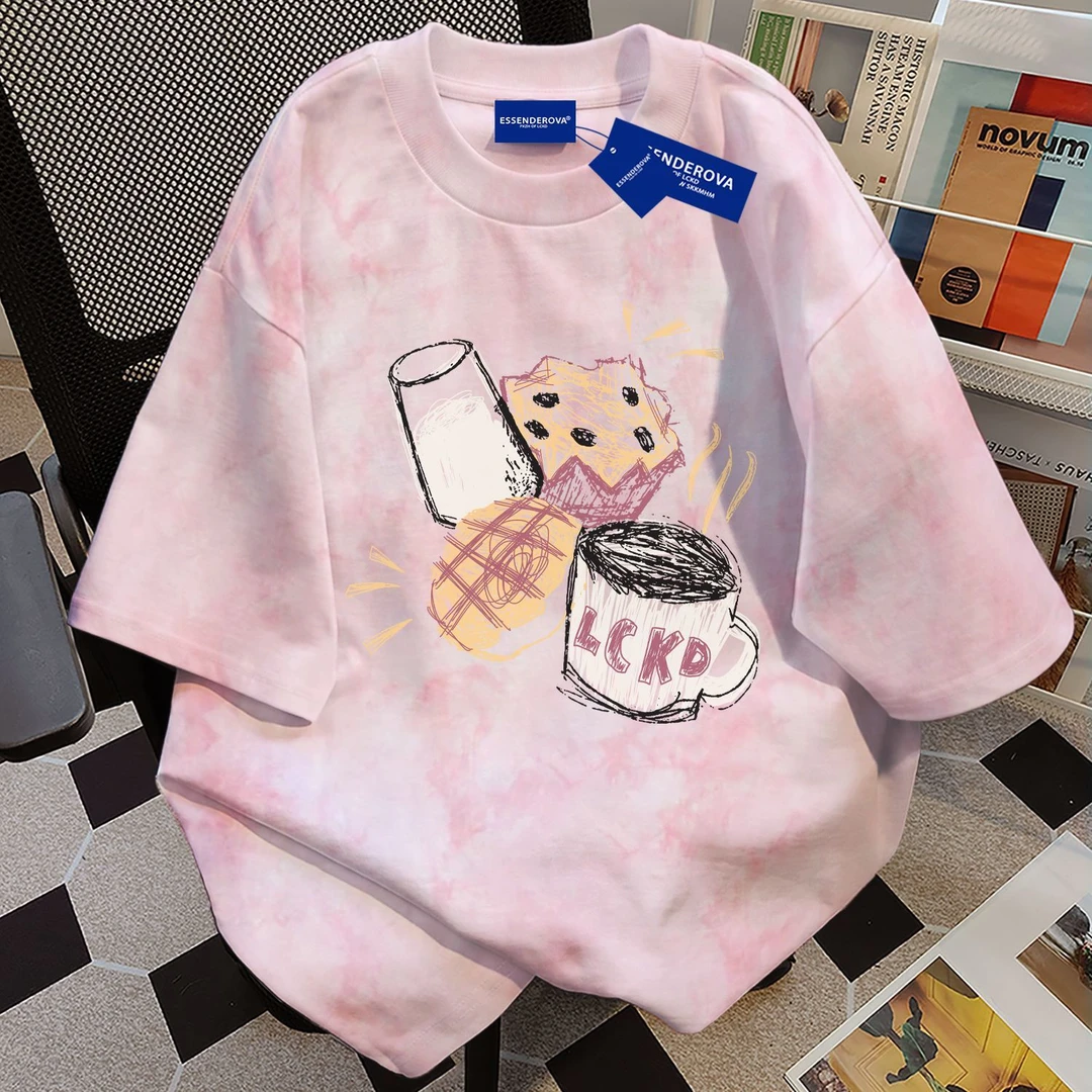 100%纯棉美式潮牌扎染短袖t恤男女夏季爆款宽松圆领情侣上衣ins风