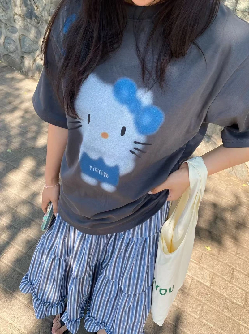 韩国代购.Call my name  咿呀Kitty短袖  前后印花L25062818