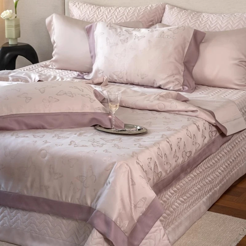 夏季100S兰精天丝夏被床盖四件套可机洗高级感蝴蝶提花空调薄被子