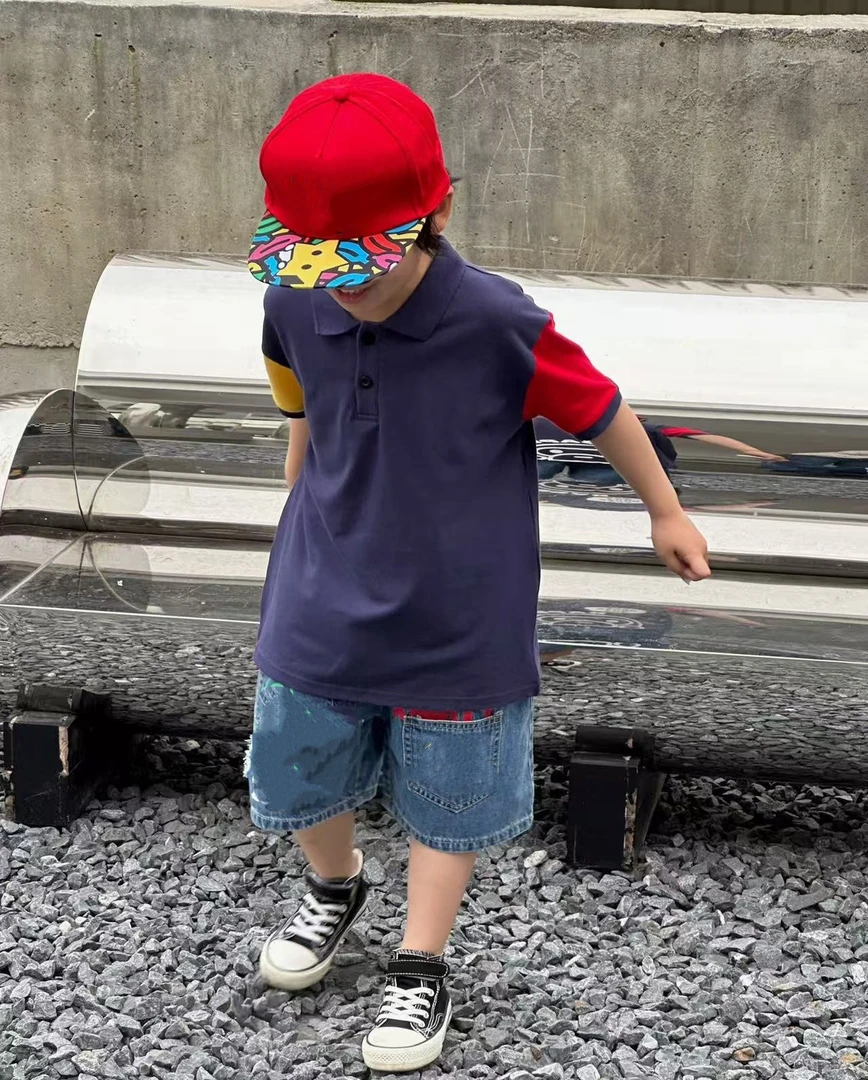 *7441【拼色袖口】时尚休闲夏季儿童polo短袖