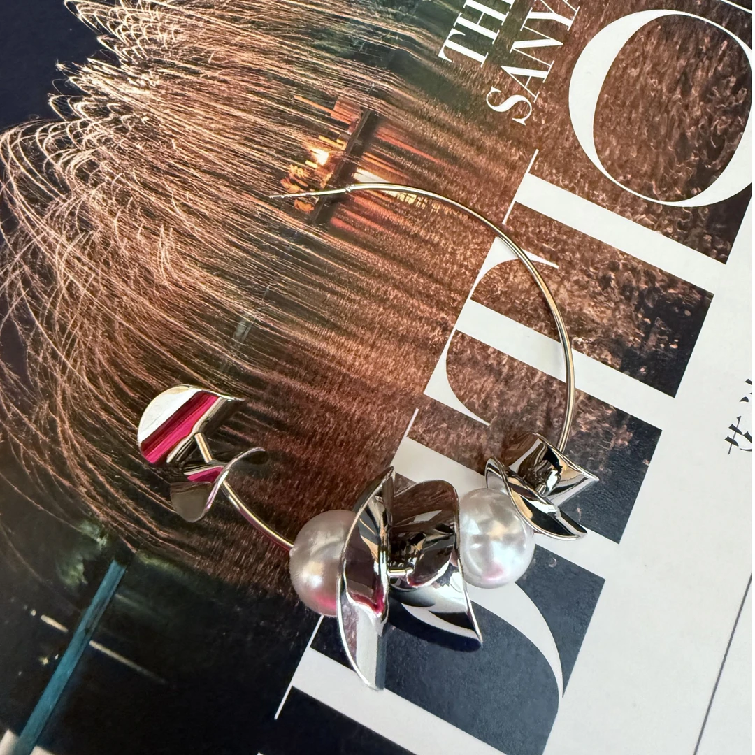 钛钢耳饰 DOUWU【重金属女神】珠珠金属花瓣圆形耳环EH13237