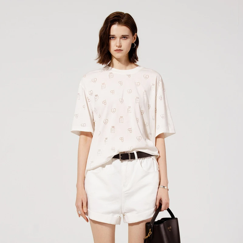 U/TI 满印镂空老花图案香水系列本白轻薄款透气速干百搭短袖T恤