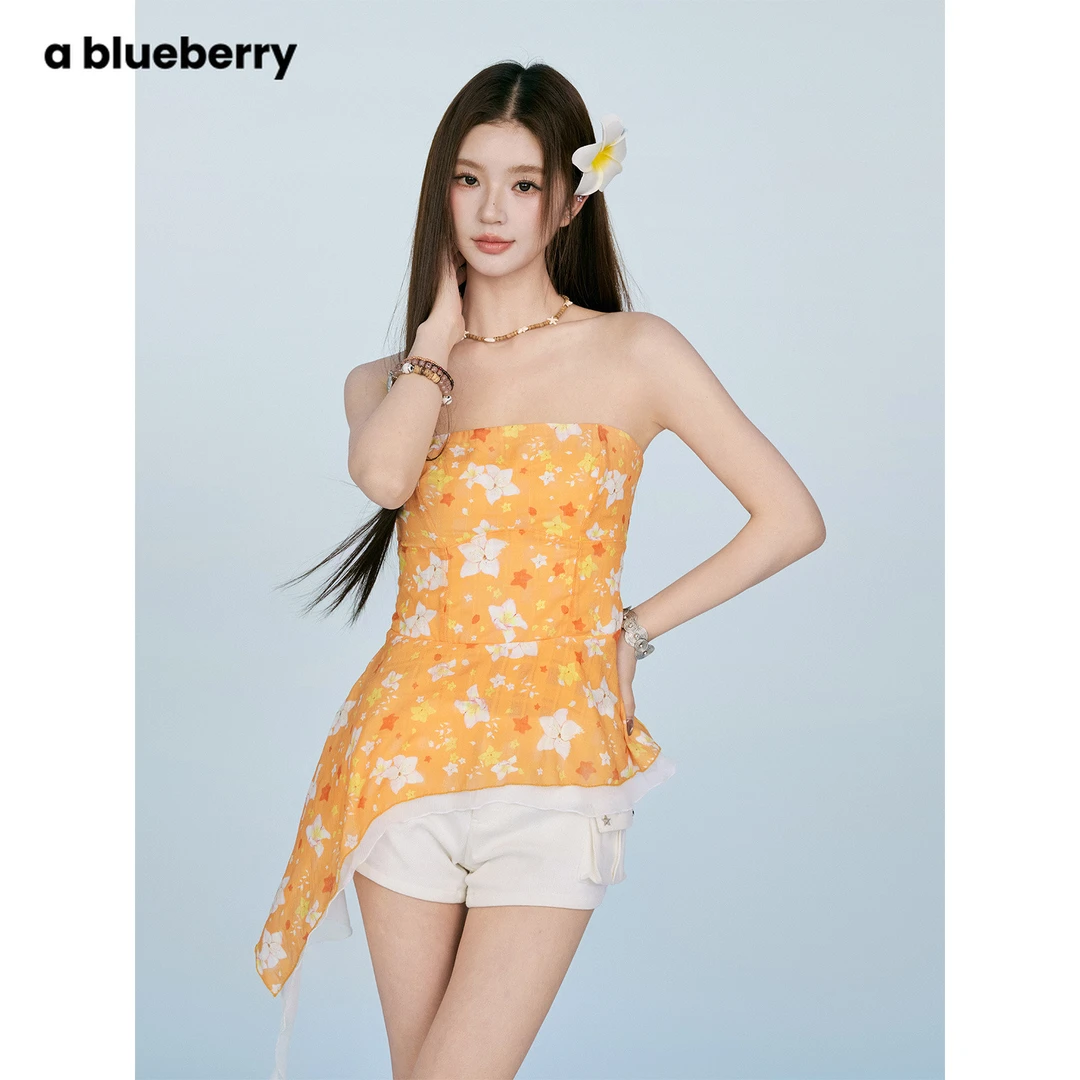 【基本佑利同款】ablueberry花卉满印抹胸拼接设计感背心BH25209189