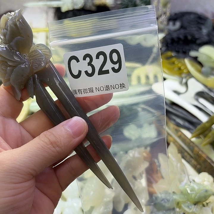 福***合金蛇纹石玉发饰