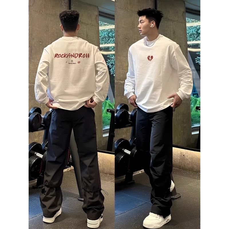 美式潮牌高级感街头痞帅长袖t恤男秋冬重磅纯棉简单百搭打底上衣