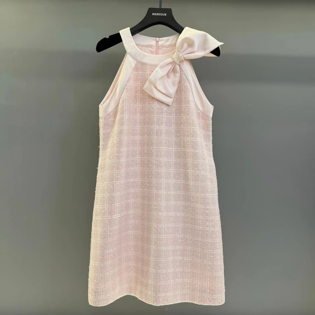 甜美小香风粉色连衣裙女2025夏季新款减龄显瘦穿搭裙子L9540