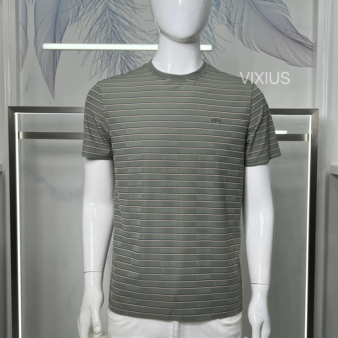 VIXIUS/维哲25春夏新品薄款男士休闲百搭条纹短袖圆领T恤#V154