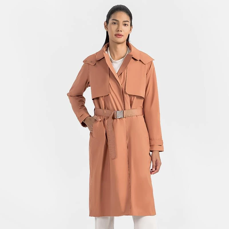 LULUISSUE亲肤外套春季新款连帽翻领瑜伽长款风衣收腰防风防水休