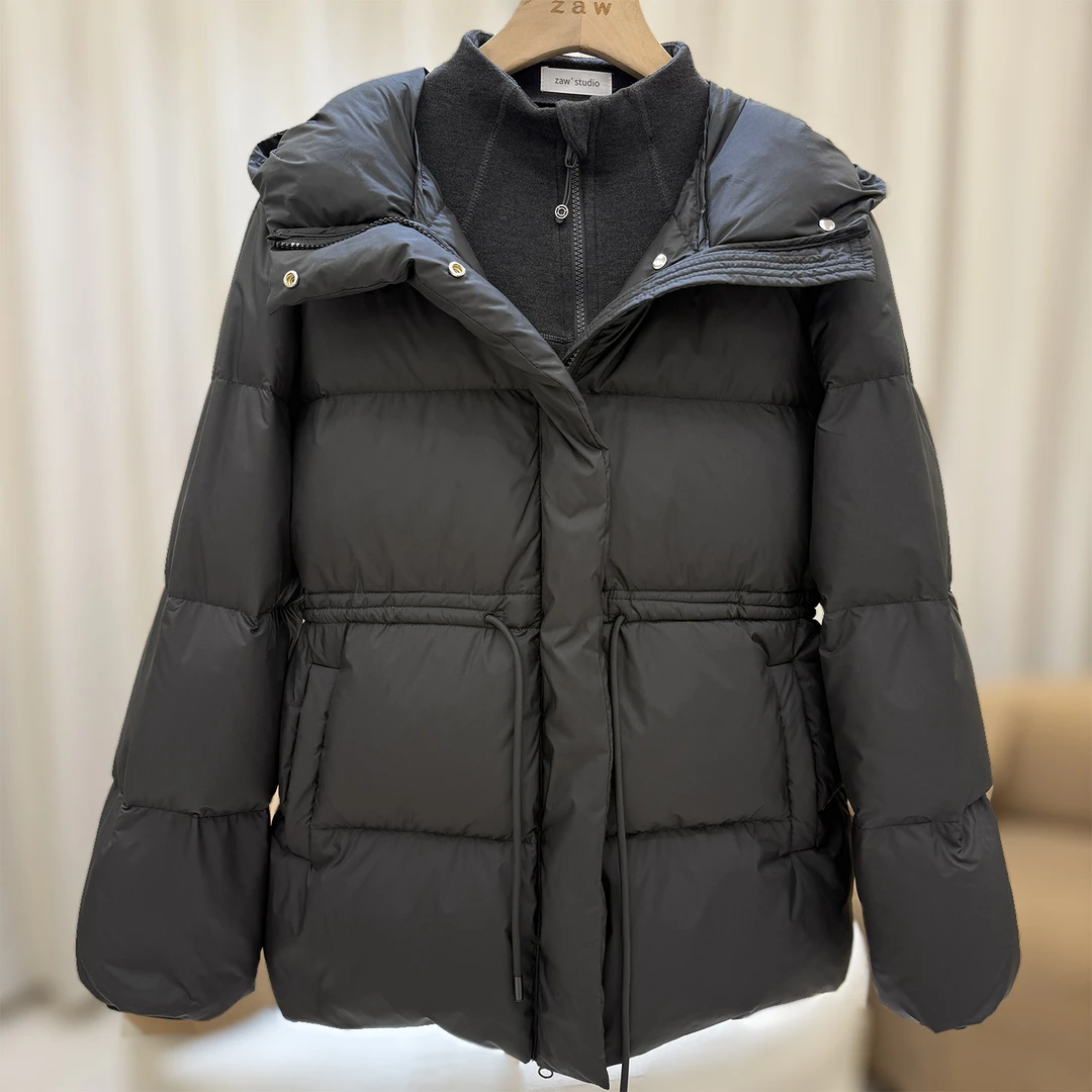 zaw大码女装胖妹妹休闲连帽羽绒服冬季白鸭绒胖mm保暖外套/25476