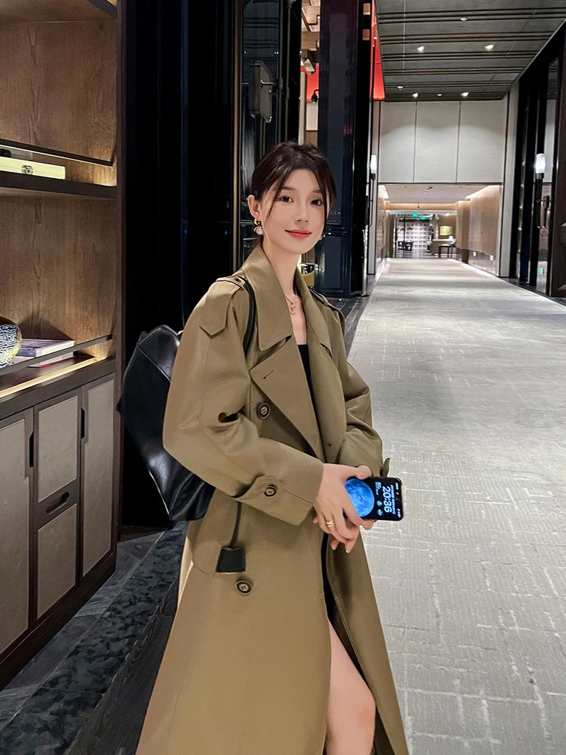 LOSA ROSA2025春秋时尚新款系带长款风衣女宽松韩系高级感慵懒风