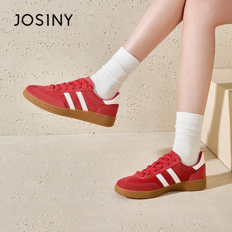 卓诗尼拼色德训鞋2025新款女士外出流行低帮系带平底时尚百搭女鞋