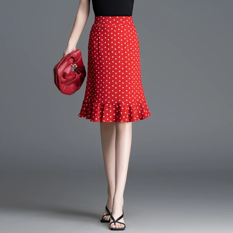 2025夏季新款波点冰丝半身裙显瘦包臀裙中长款鱼尾裙设计感一步裙