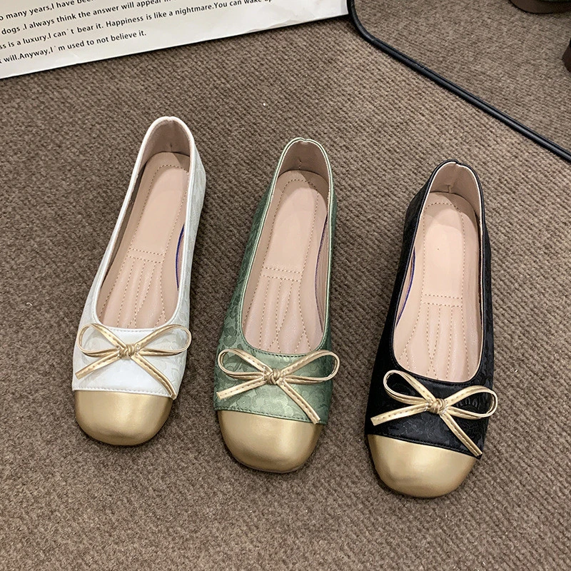 法式小香风单鞋女2025年春季新款温柔风蝴蝶结豆豆鞋时尚拼接女8