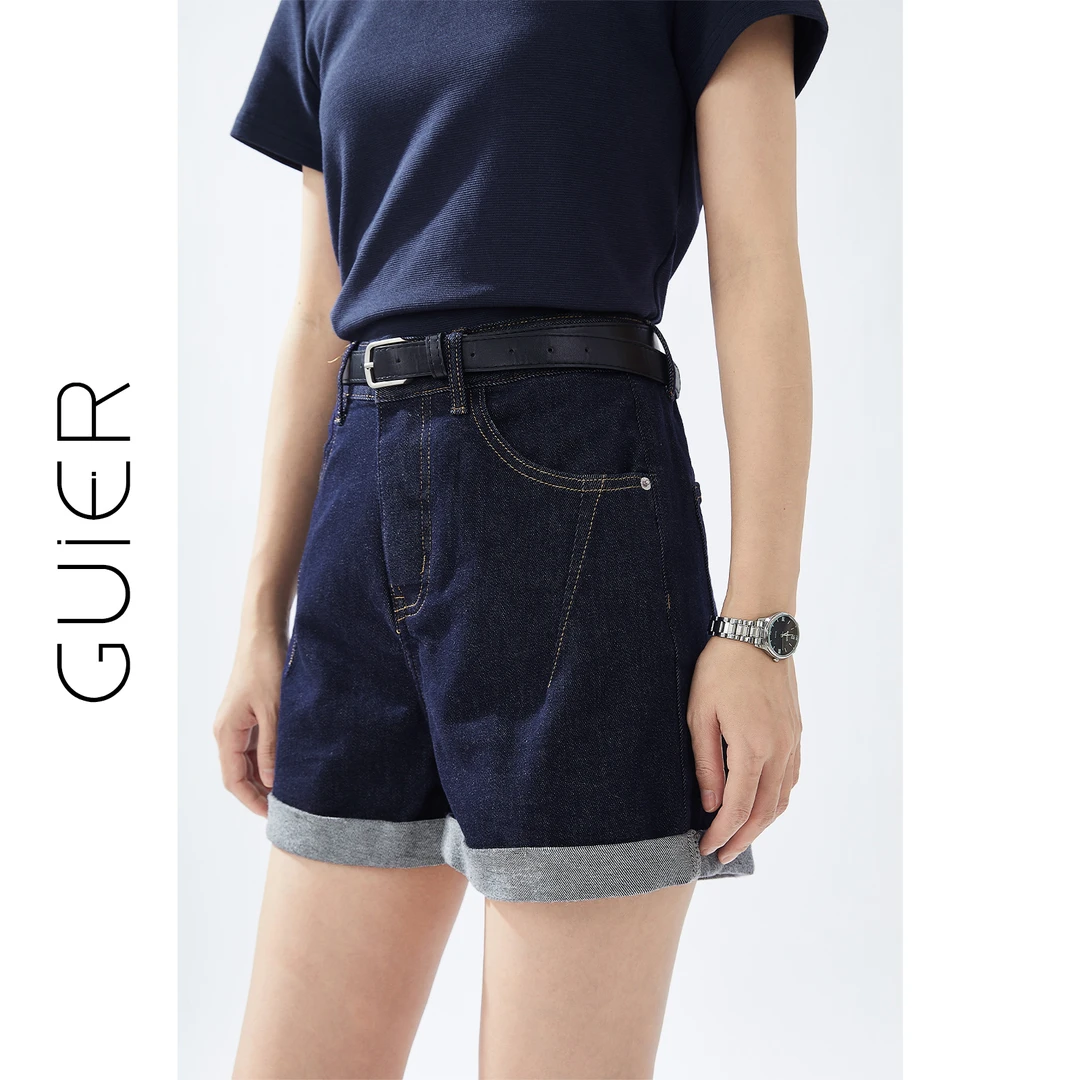 高腰阔腿牛仔裤女2025新款夏宽松显瘦百搭卷边牛仔短裤G2571