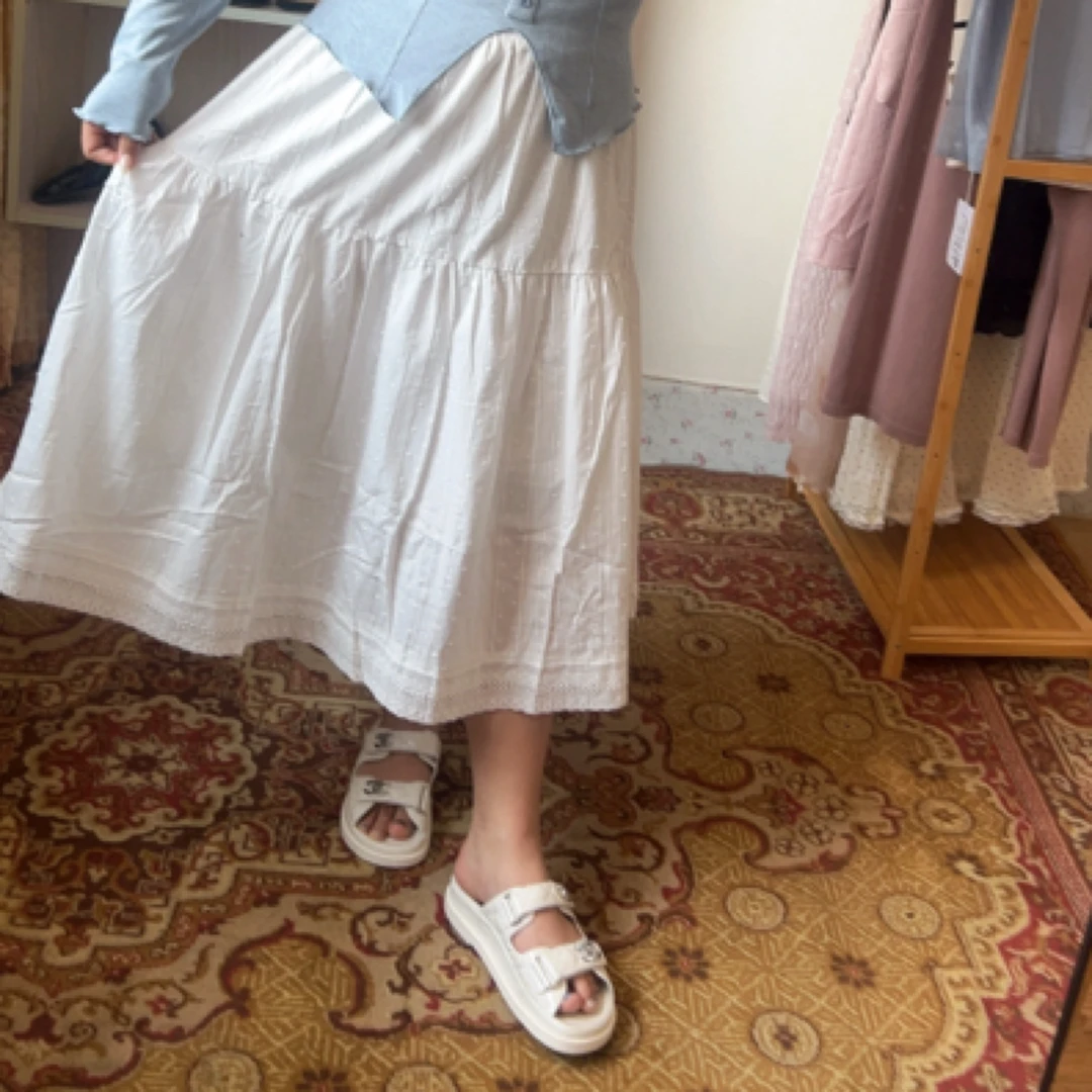 大码女装下摆花边半身裙女松紧百褶裙2025春款胖mm宽松半裙