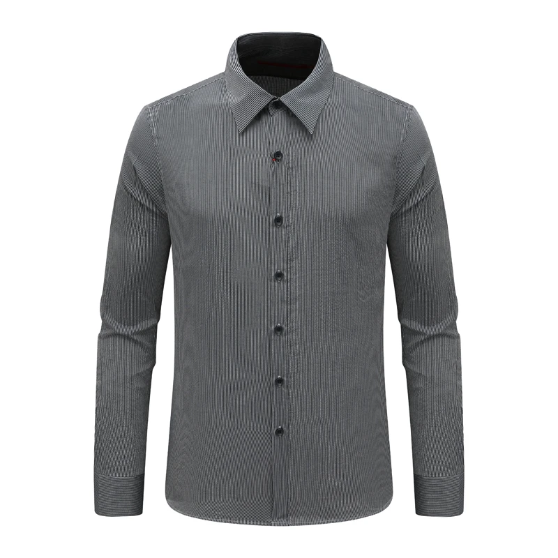 AB1522邦纳男春秋长袖衬衫 棉休闲商务上衣 黑灰条 时尚都市
