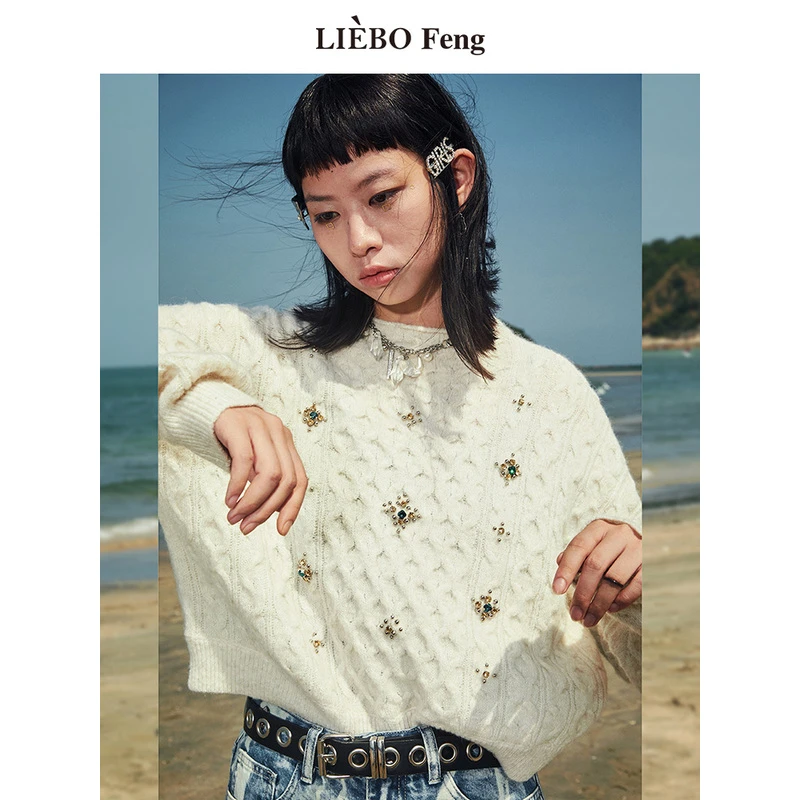 【裂帛】LIEBOFeng减龄铆钉镶钻毛衣7321334007上衣