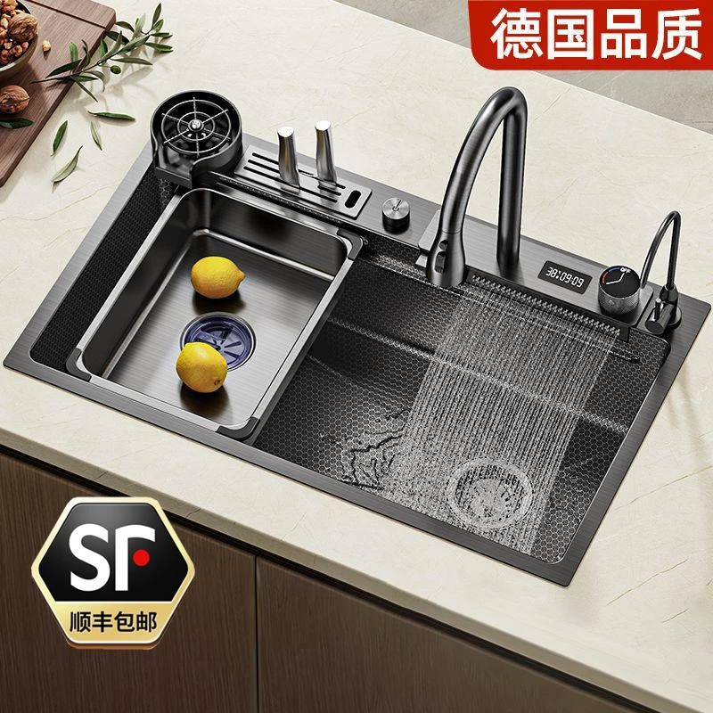 JOMOW飞雨瀑布大单槽不锈钢加厚洗菜盆厨房水槽家用洗菜盆全套