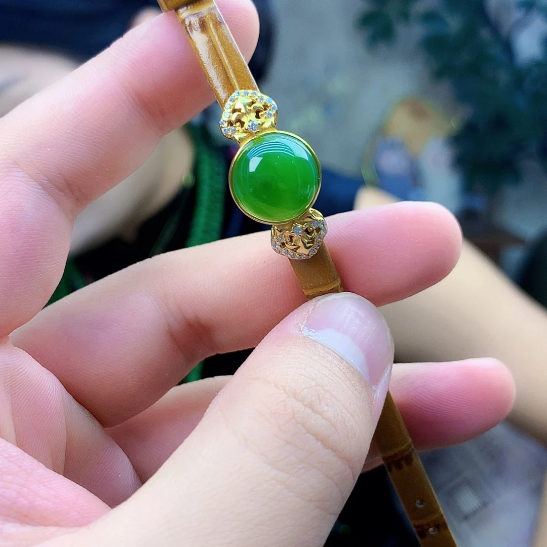 吊坠(不含链)银S925镶嵌和田玉（碧玉）手链