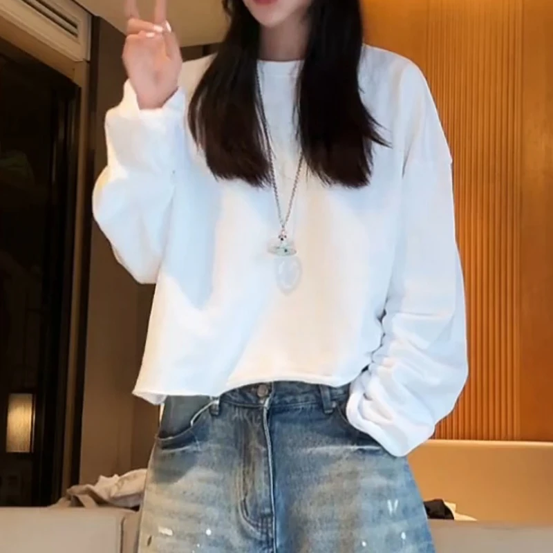 短款宽松圆领毛圈卫衣简约休闲纯色内搭长袖LK2505423