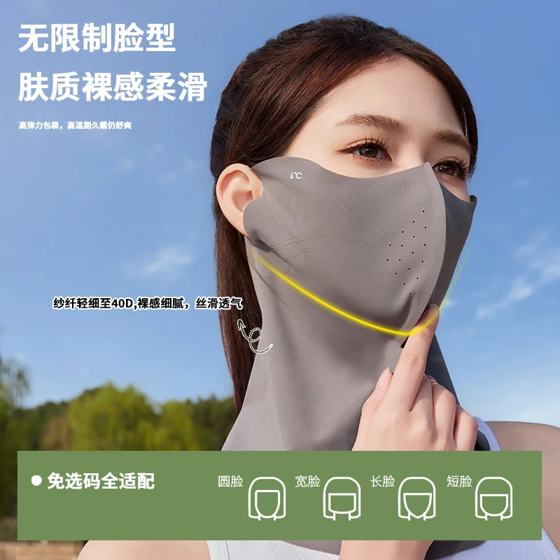 防晒面罩女防紫外线夏季开车骑行透气护颈遮脖子遮阳全脸冰丝口罩