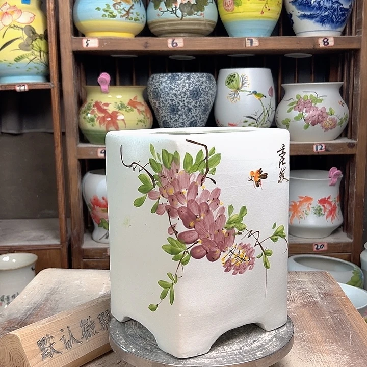 陶四方盆紫藤微瑕陶瓷