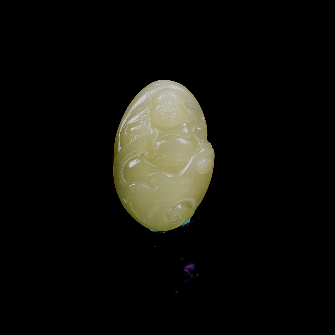 lot3535 和田玉弥勒佛黄口猫眼 53.4*35.7*12.2mm/38.7g/北京世纪