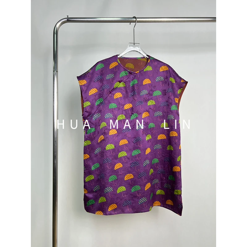 【花滿林】"小雨伞"圆领斜襟盖袖香云纱真丝上衣259626