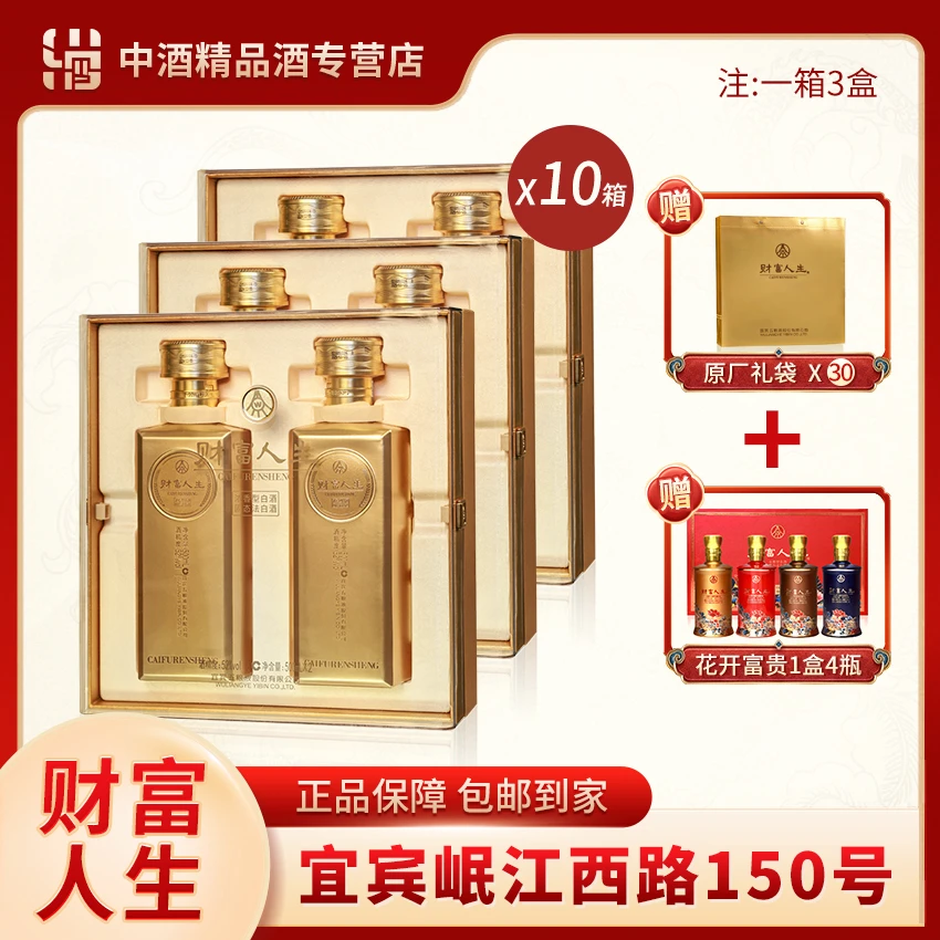 財富人生五粮液股份出品 金砖双支礼盒 浓香型白酒 10箱52度500ml