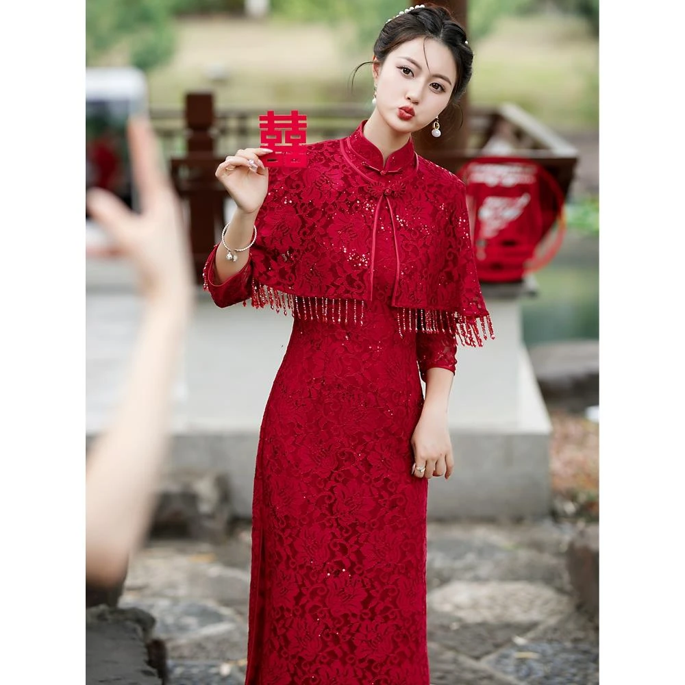 喜婆婆婚宴装旗袍2025年新款婚礼结婚喜妈妈喜服新式长袖衣服礼服