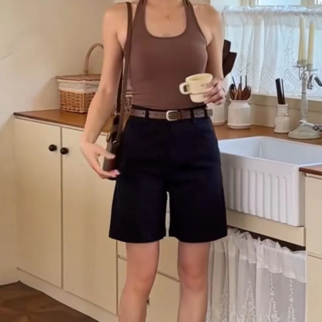 【墨臻】夏季新款百搭五分裤高腰设计感休闲牛仔短裤 8538