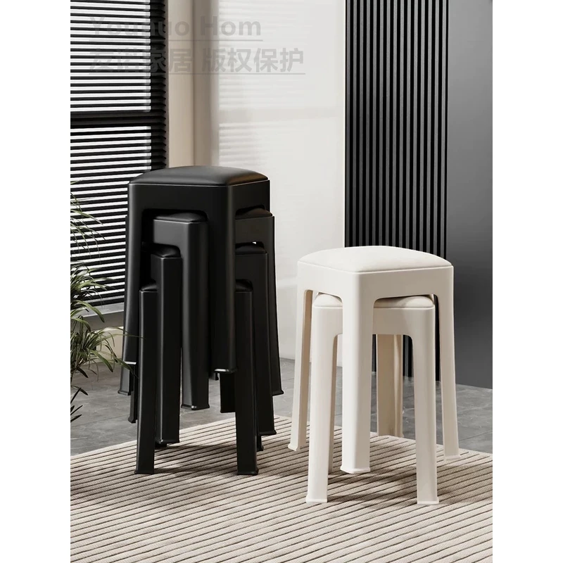 软包可叠放方凳旋风凳升级版塑料凳家用椅子餐桌凳休闲凳化妆凳