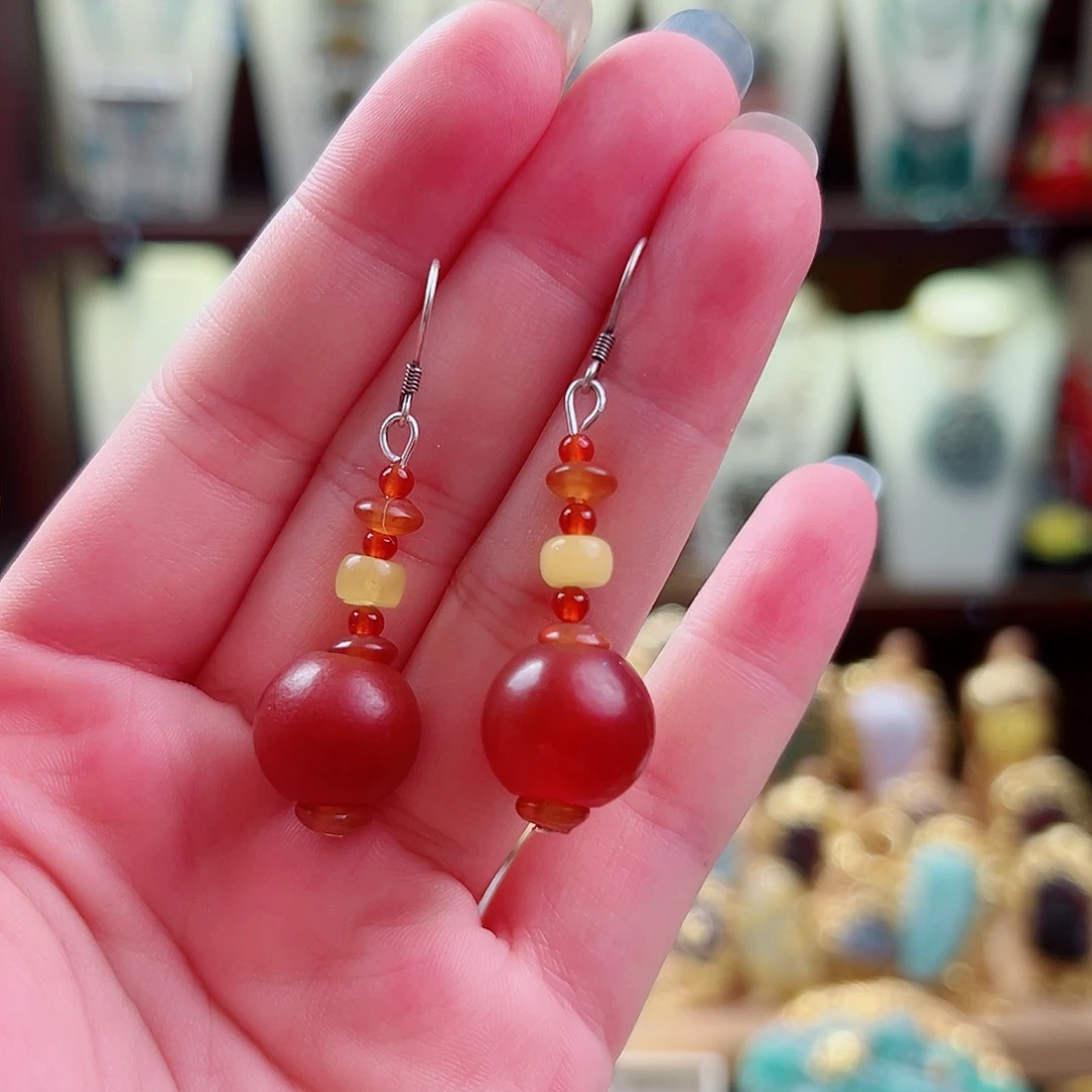 挂件玛瑙未镶嵌耳环