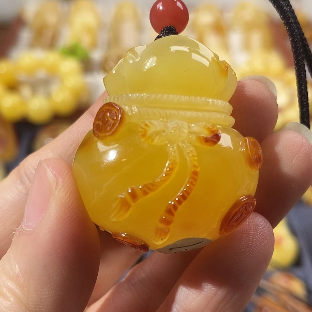 琥珀未镶嵌裸石蜜蜡钱袋吊坠