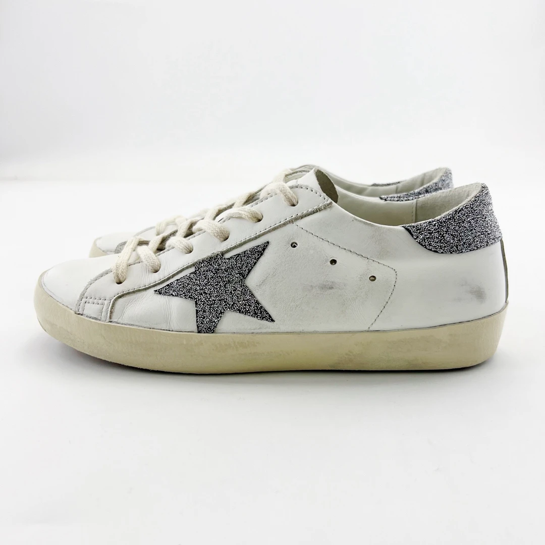 95新 GOLDEN GOOSE 37码/白色星星银尾圆头系带小脏鞋/13850353