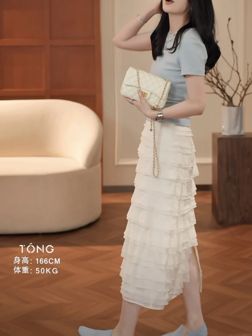 (南油衣衣)夏季套装轻奢欧若风高级感显瘦设计师款半身裙+上衣