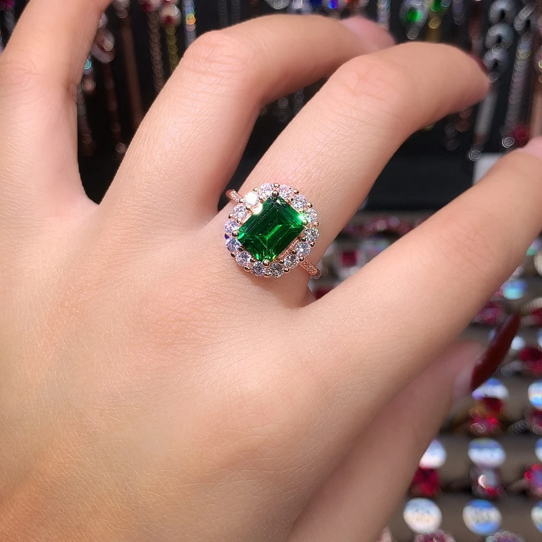 透辉石戒指银S925镶嵌玫瑰金