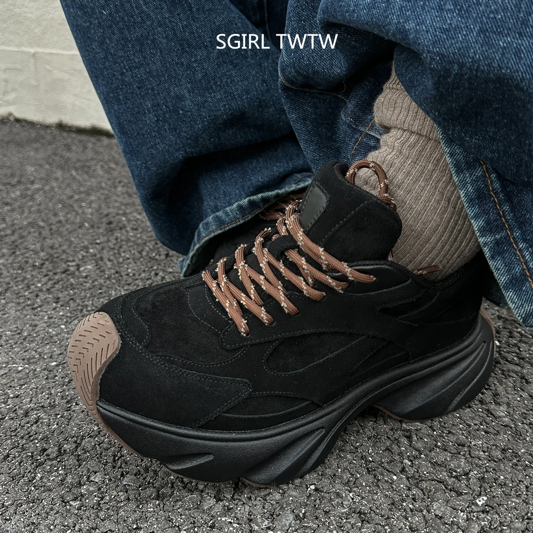 SGIRL TWTW2025年秋季新款真皮绑带圆头厚底时尚休闲老爹鞋女鞋潮