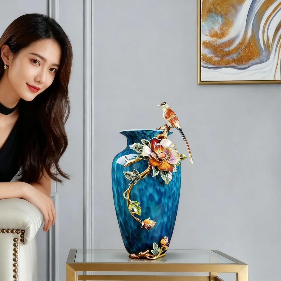 轻奢珐琅彩玻璃花瓶 现代简约客厅玄关高档家居干花装饰酒柜摆件