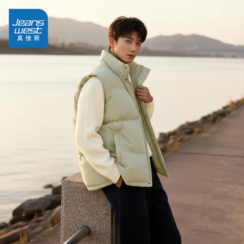 真维斯马甲男士冬季新款高级感加棉立领无袖背心加厚保暖防寒坎肩
