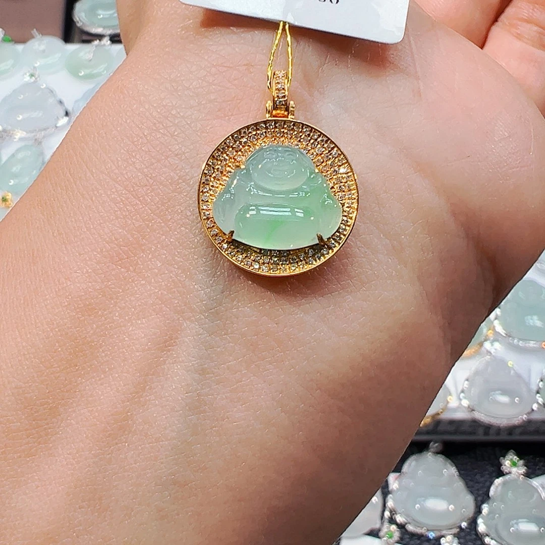 吊坠(不含链)18K金镶嵌翡翠佛公