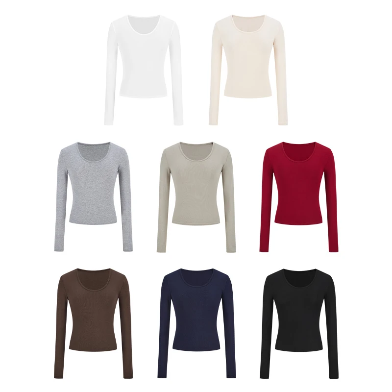 -白色U领长袖T恤秋季新款内搭修身显瘦打底上衣夏季百搭时尚显瘦