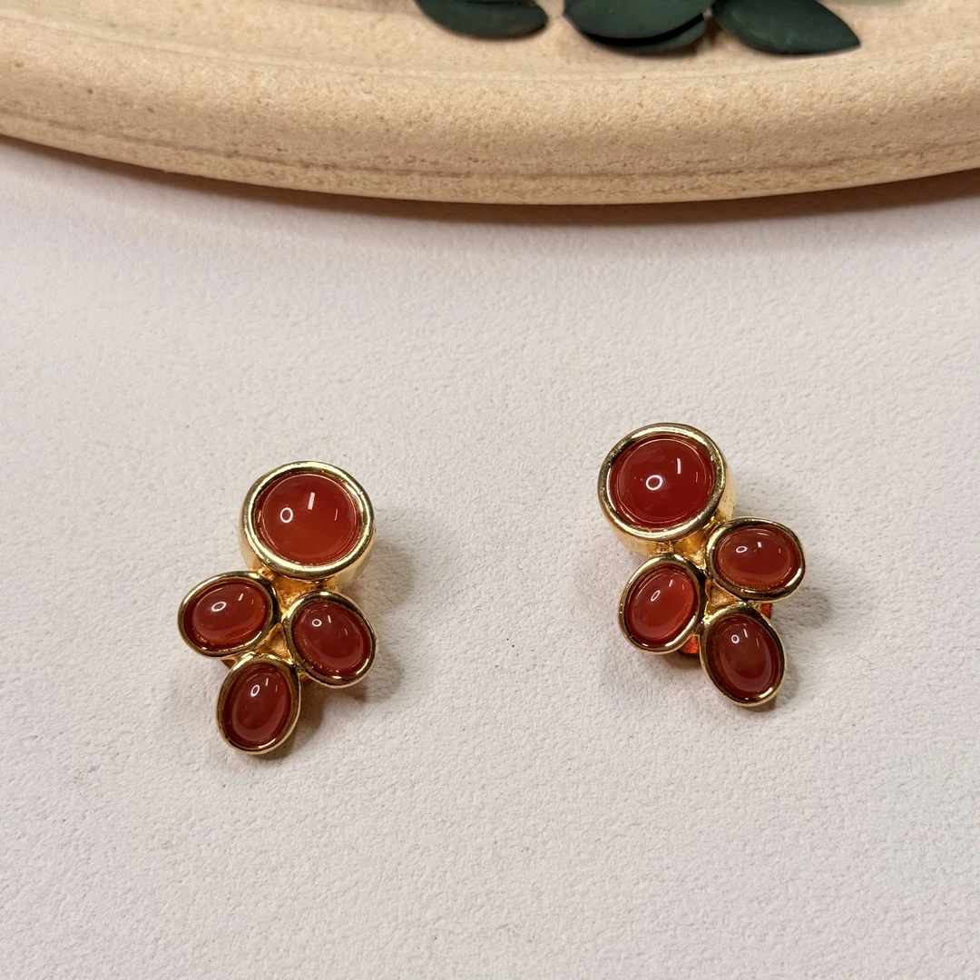 铜合金玻璃耳饰 【六六中古】孤品复古法式耳夹th6278