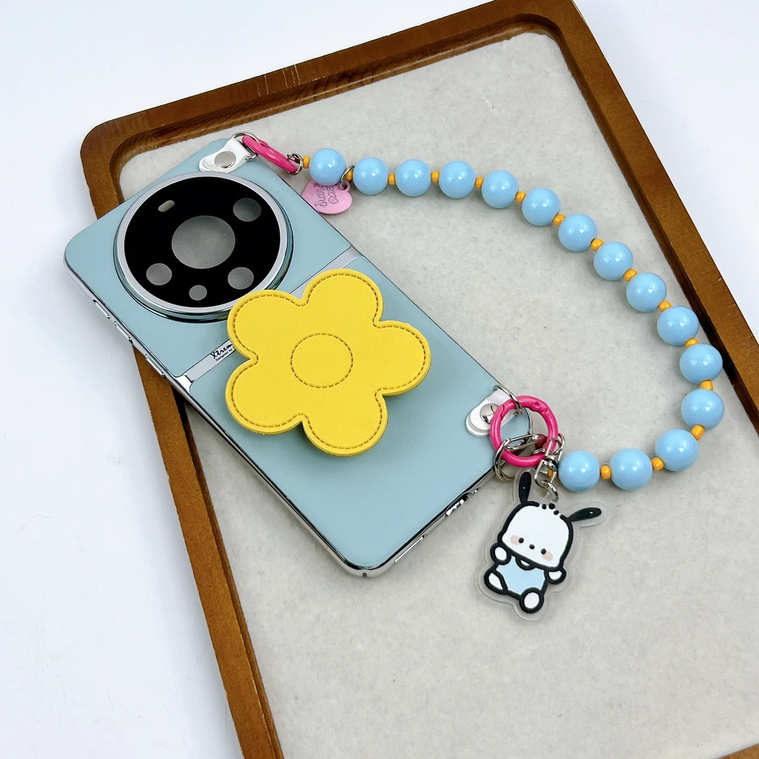品申原创薄荷蓝黄色花朵支架手提链条适用华为mate70pro手机壳