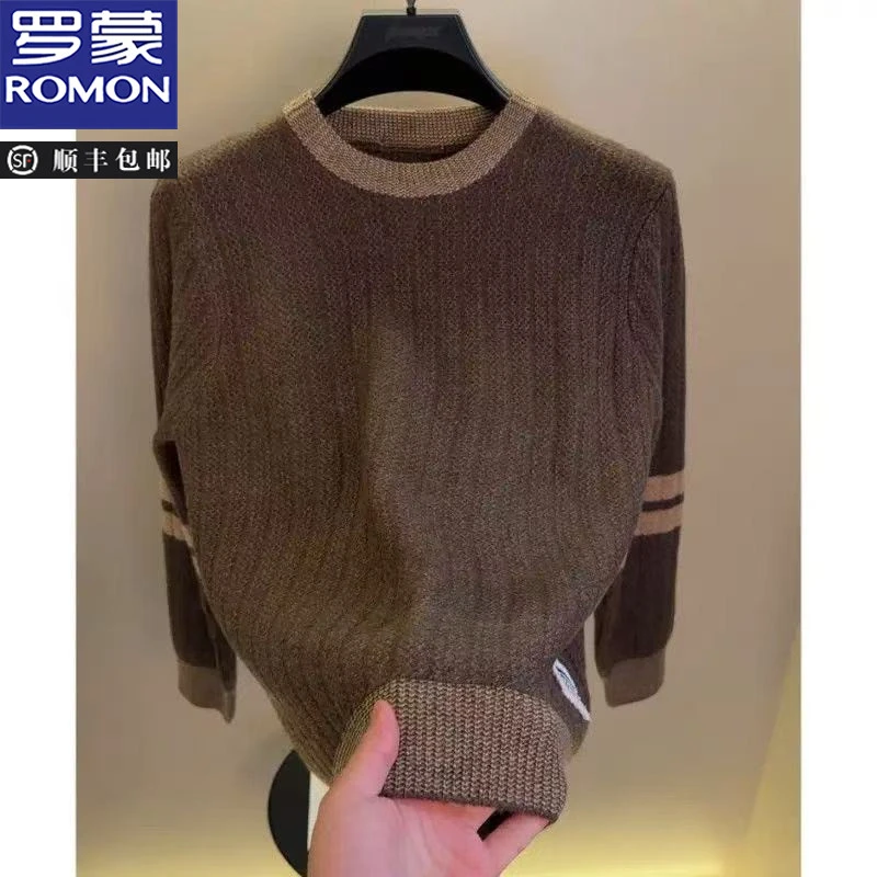 罗蒙秋冬圆领加厚保暖高端针织衫毛衣男士时尚休闲内搭打底衫男装