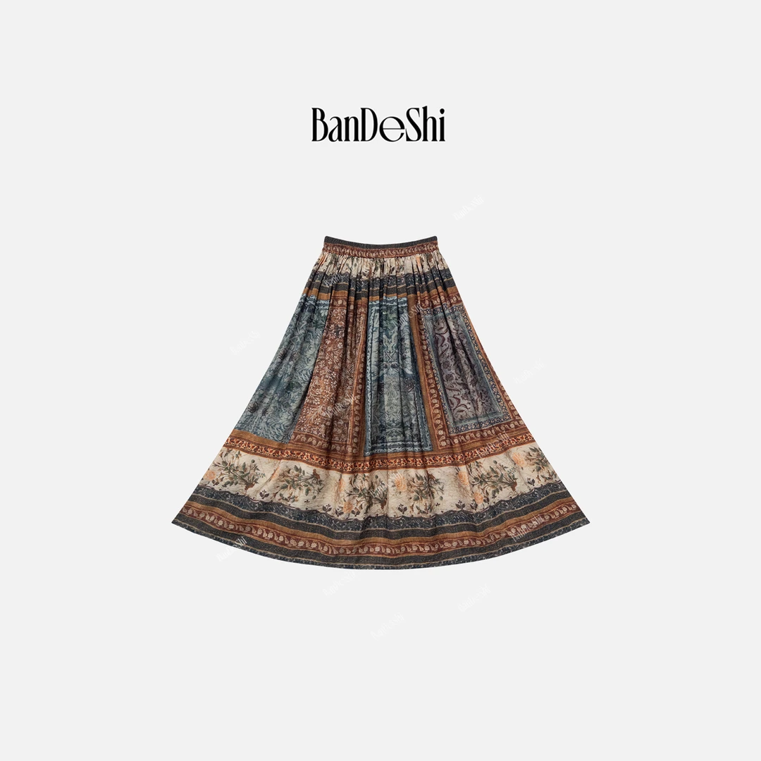 【C2440】班德施-设计款休闲百搭墨染闲云复古阔腿裙法式SC