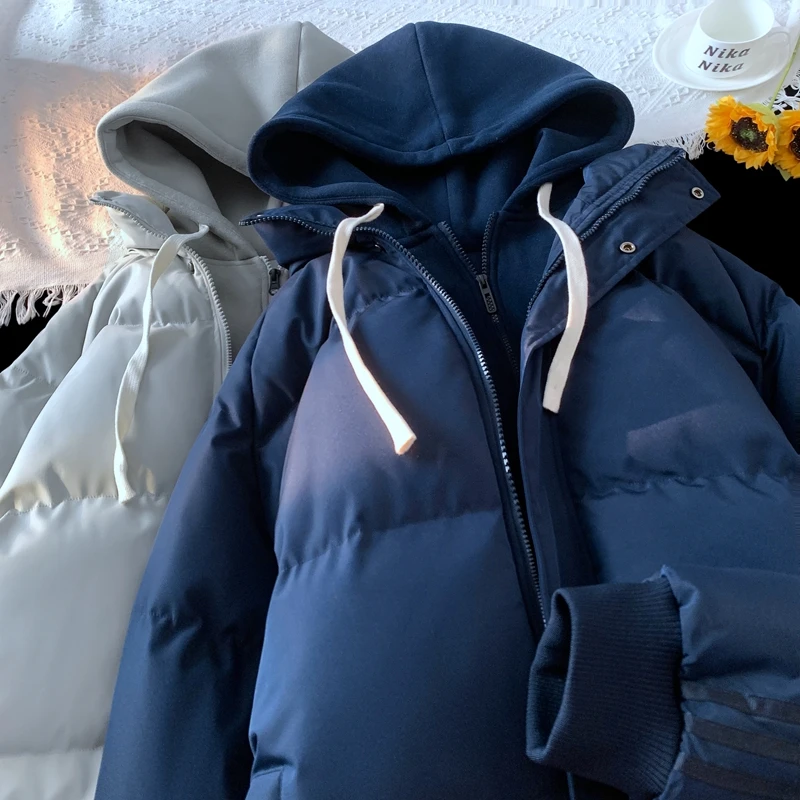 仓石一树潮牌连帽保暖棉衣外套男士冬季新款假两件加厚宽松夹克男