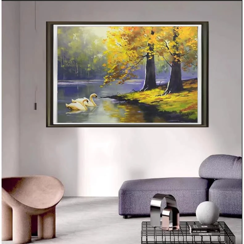 [喜宅家艺]K18枫树天鹅装饰画餐厅客厅玄关楼梯尽头挂画壁画
