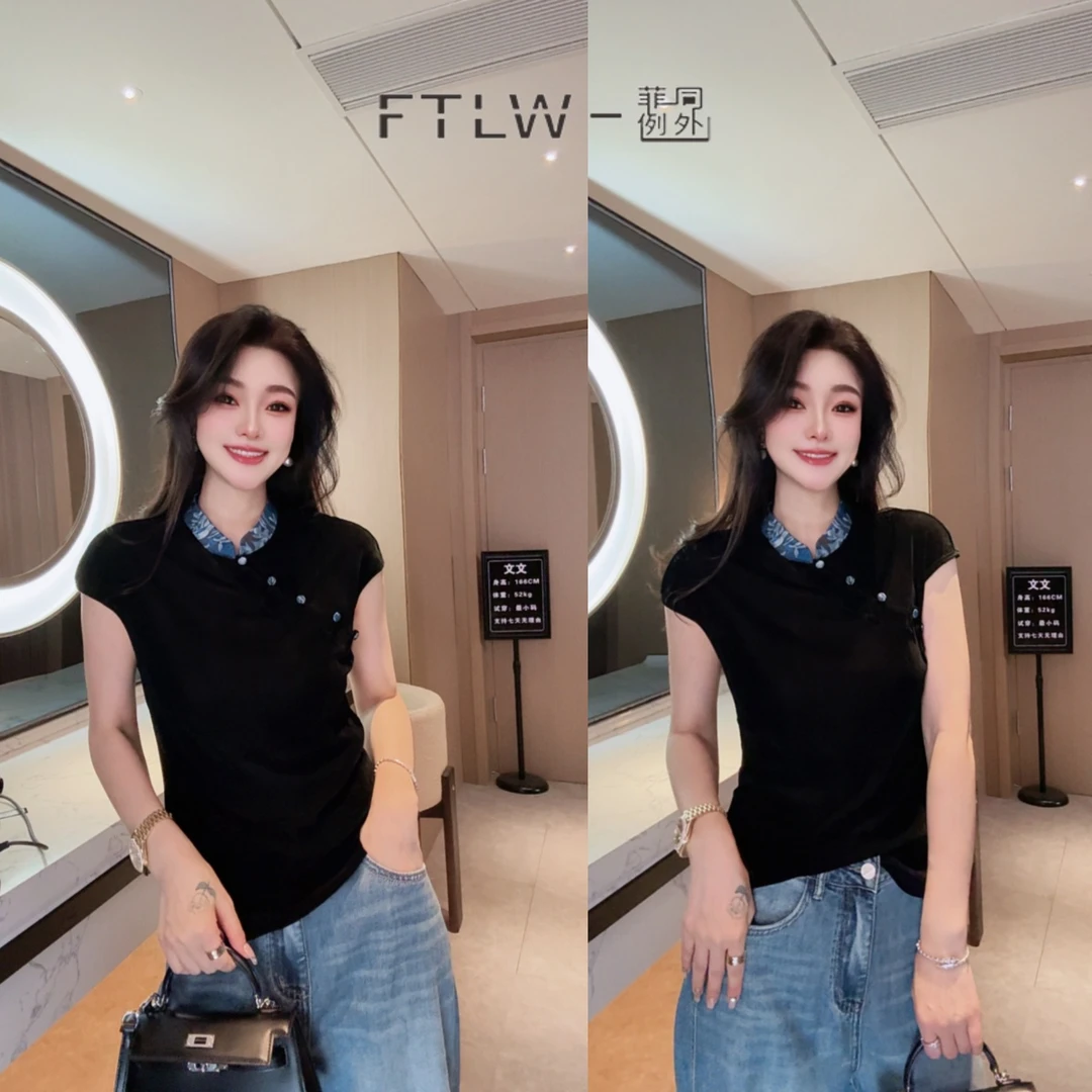 板熙FTLW-【蔚蓝】轻奢气质时尚优雅女装上衣短袖T恤-3664